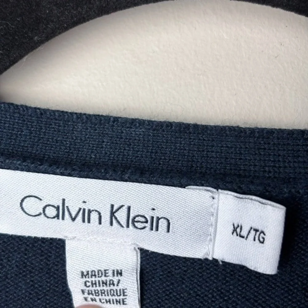 Mens XL Calvin Klein Sweater Blue Heather Colorblock Knitted V Neck‎ Long Sleeve